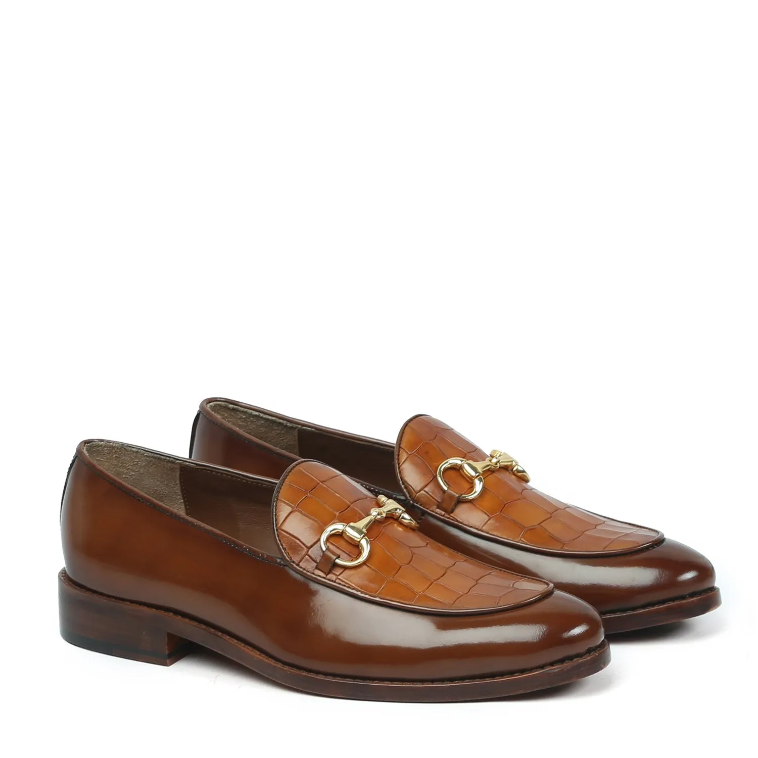 Brown Brush Off Loafers with Tan Deep Cut Leather at Vamp