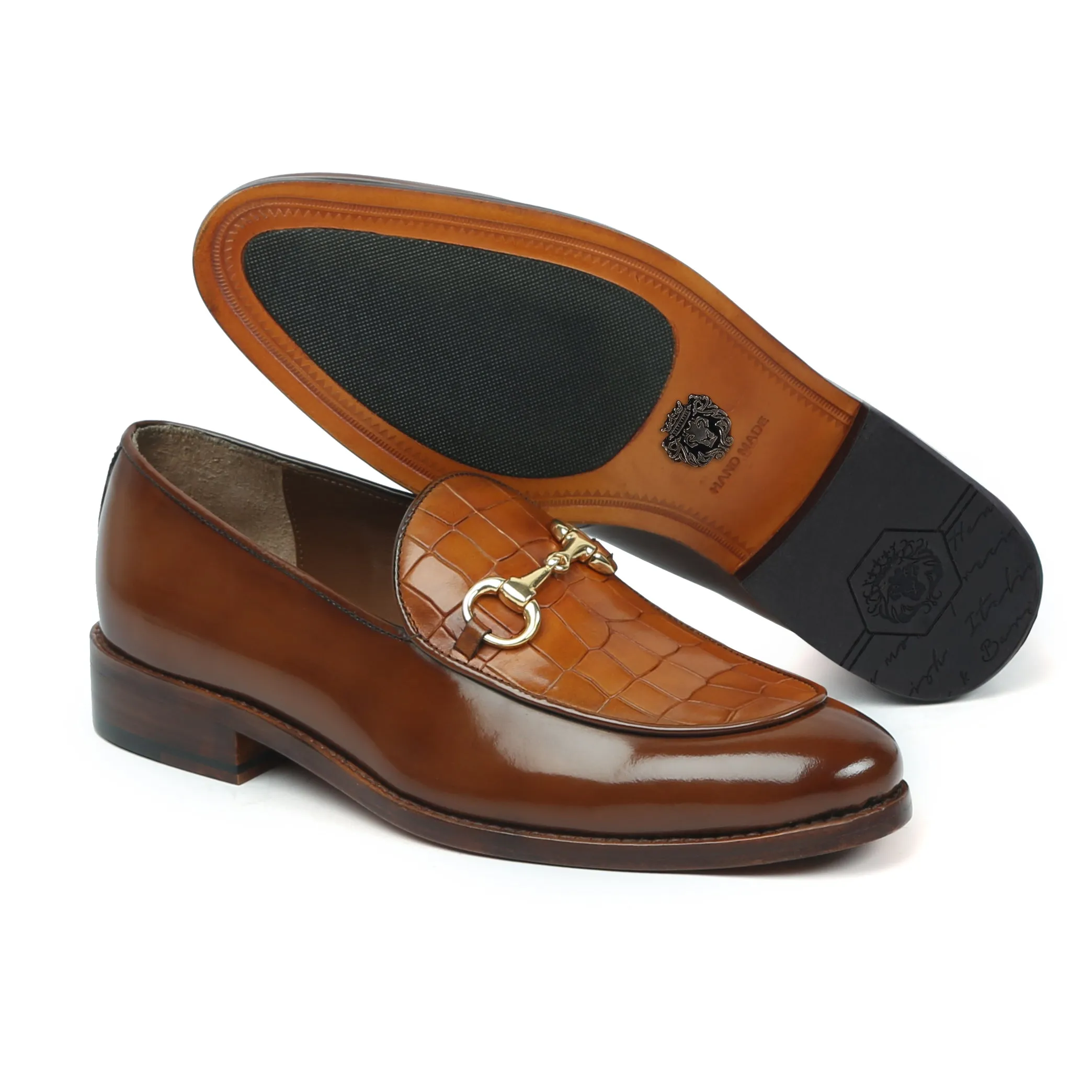 Brown Brush Off Loafers with Tan Deep Cut Leather at Vamp