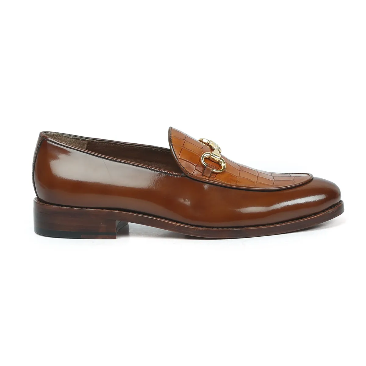 Brown Brush Off Loafers with Tan Deep Cut Leather at Vamp