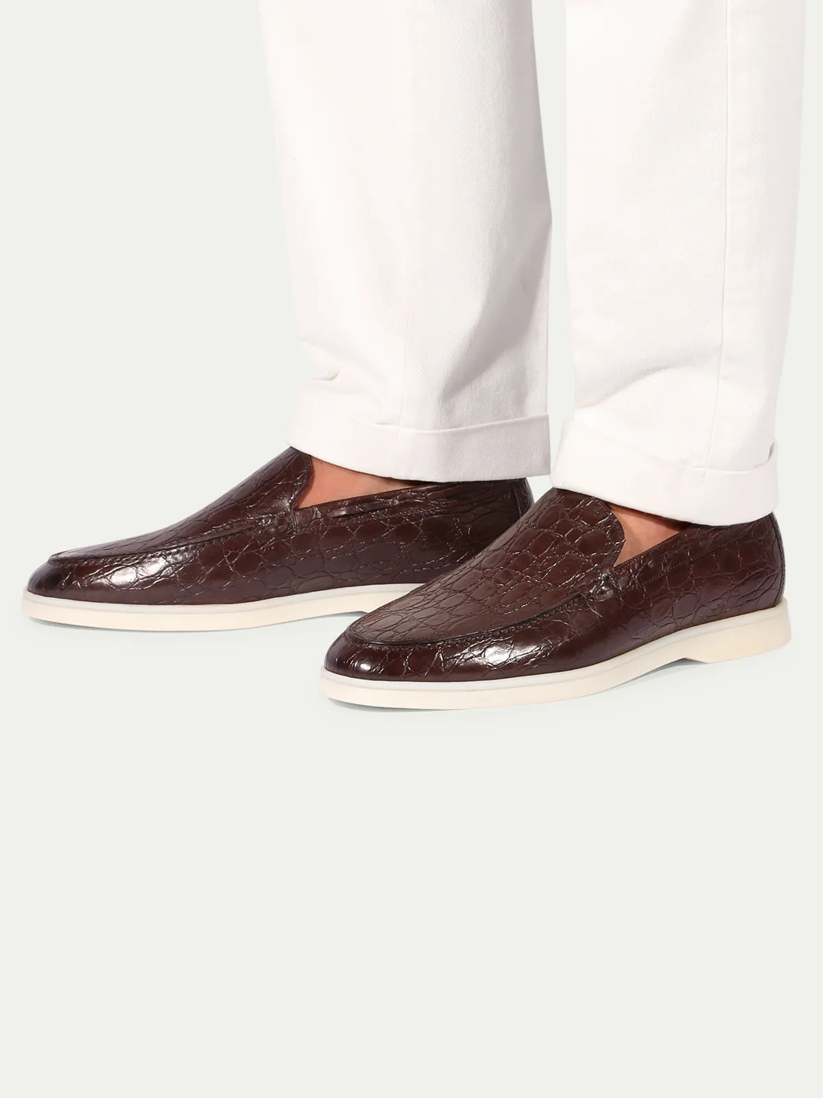 Brown Crocodile Yacht Loafers