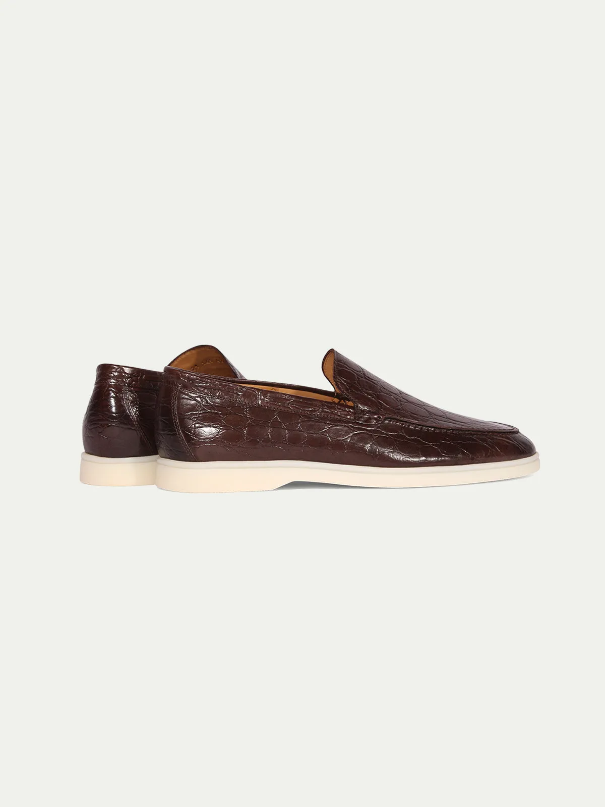 Brown Crocodile Yacht Loafers