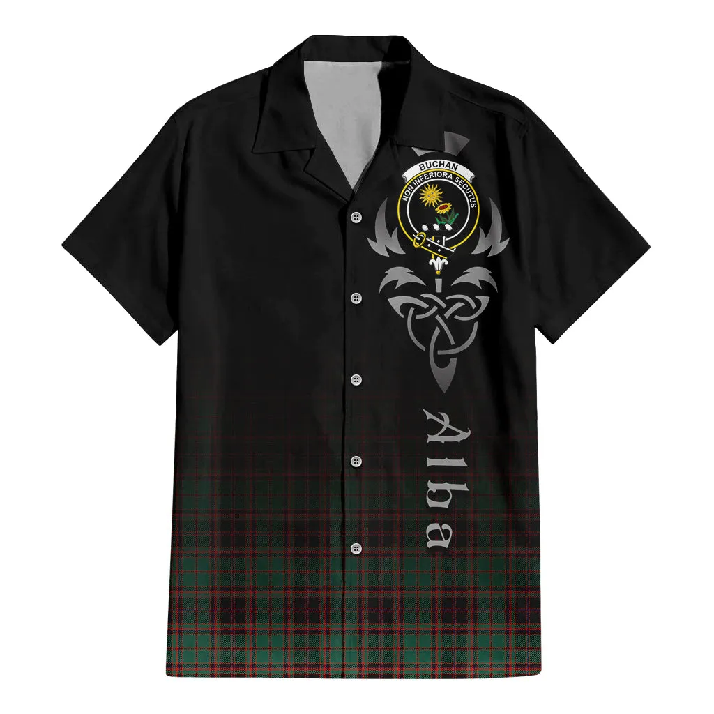 Buchan Ancient Tartan Short Sleeve Button Up Shirt Featuring Alba Gu Brath Family Crest Celtic Inspired