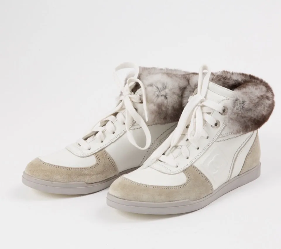 Chanel 09A 2009 Fall Chinchilla fur high top tennis sneakers short boots EU 38