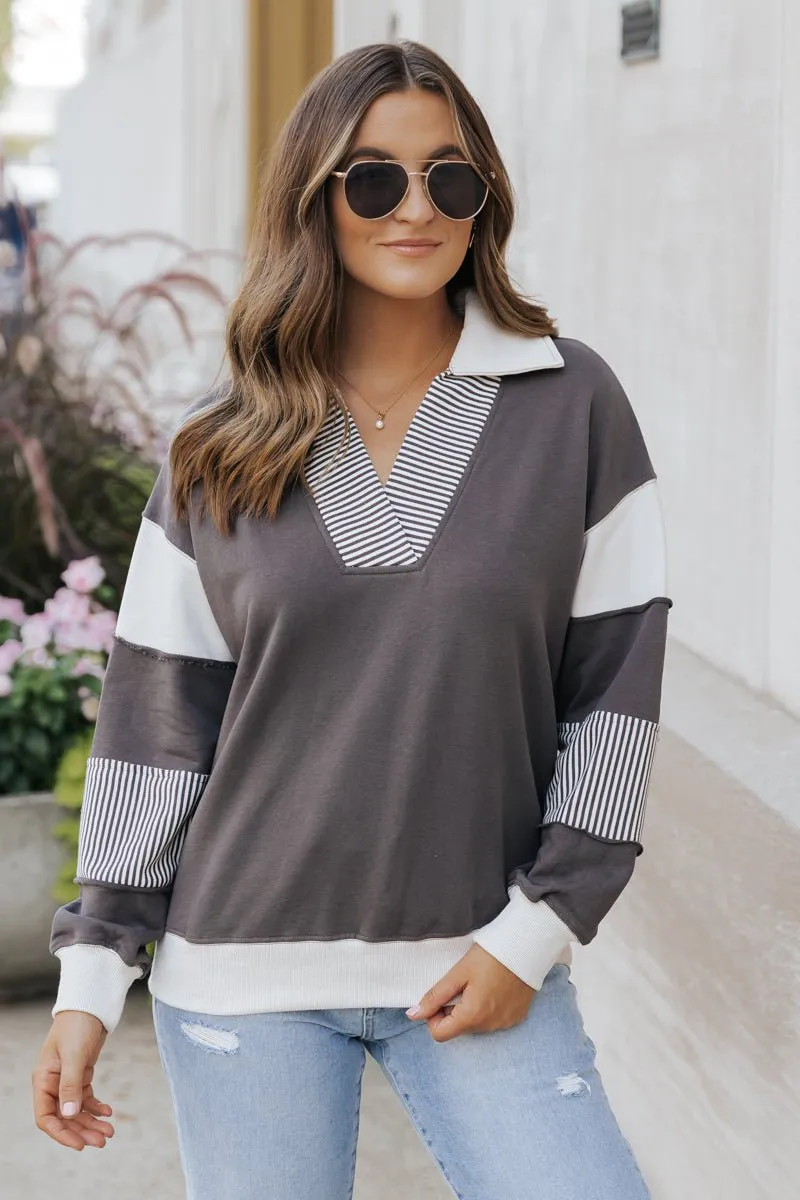 Charcoal Color Block French Terry Sweatshirt - FINAL SALE