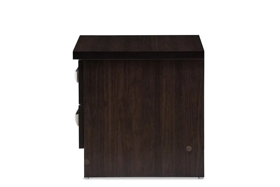 Colburn 2-Drawer Dark Brown Finish Wood Storage Nightstand Bedside Table