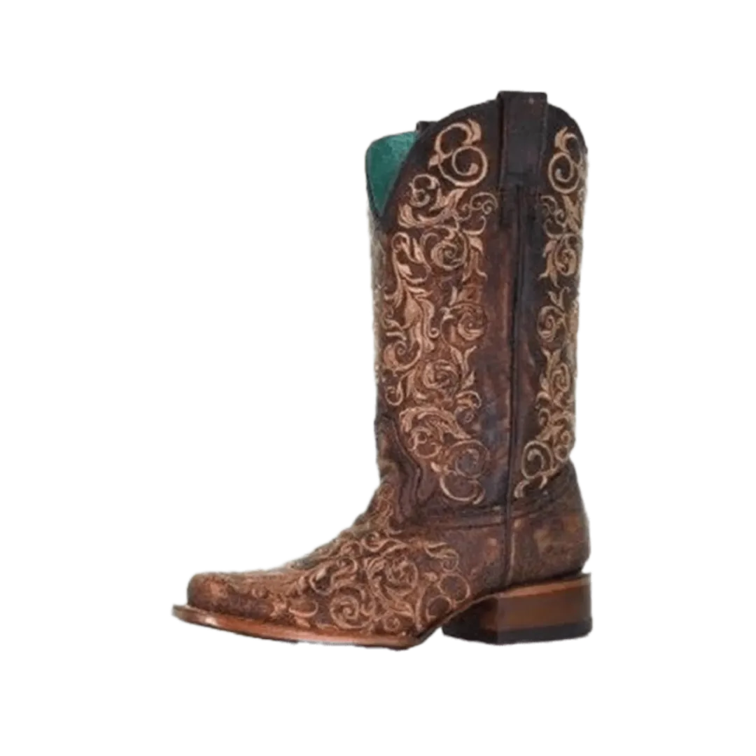 Corral Boots Women's Honey Brown Floral Snip Toe Boots