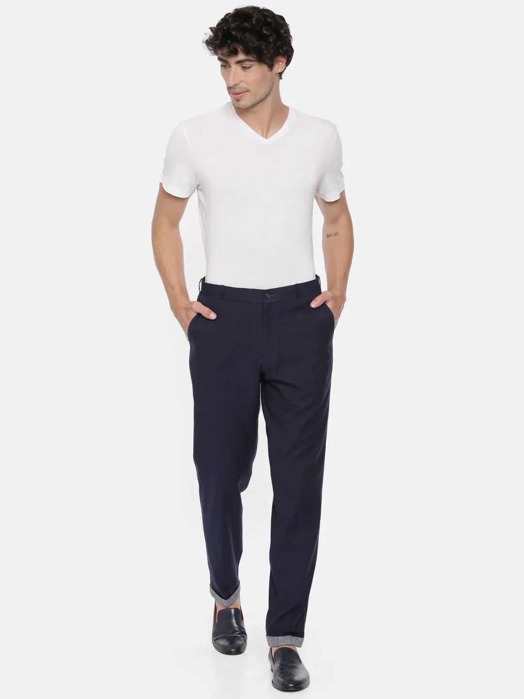 Cotton Plain Blue Checked Trousers - MMP043