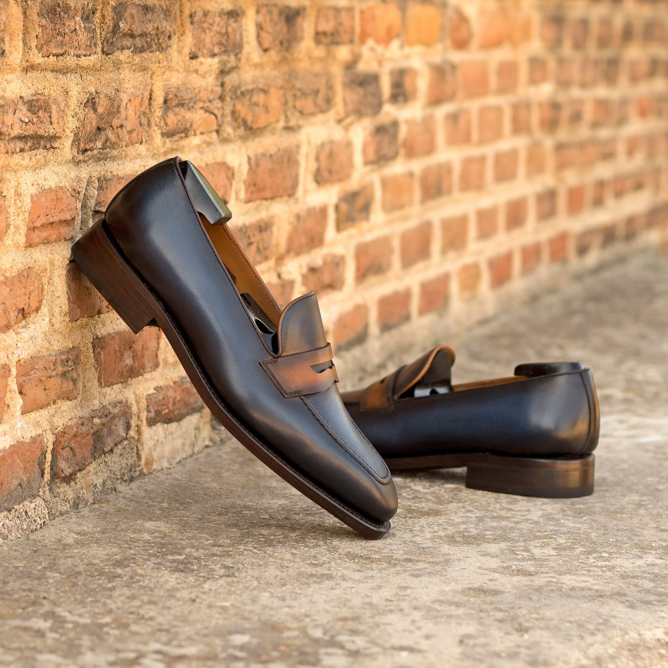 DapperFam Luciano in Navy / Med Brown / Cognac Men's Italian Leather Loafer