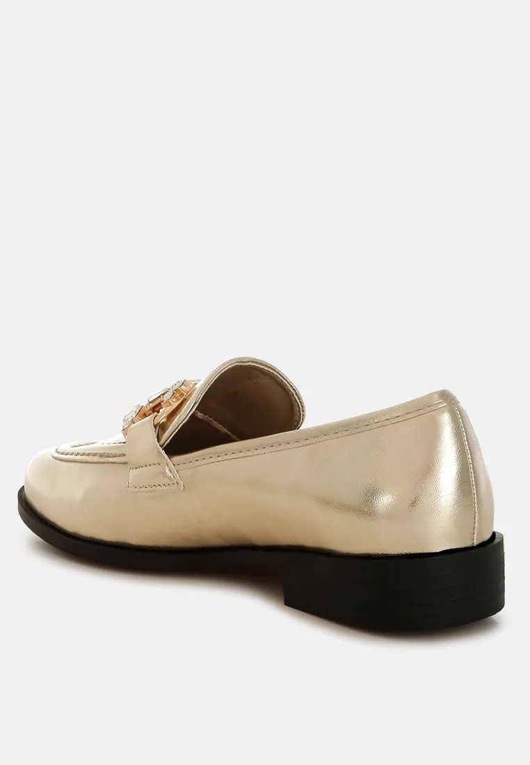 Dendron Diamante Horsebit Metallic Loafers