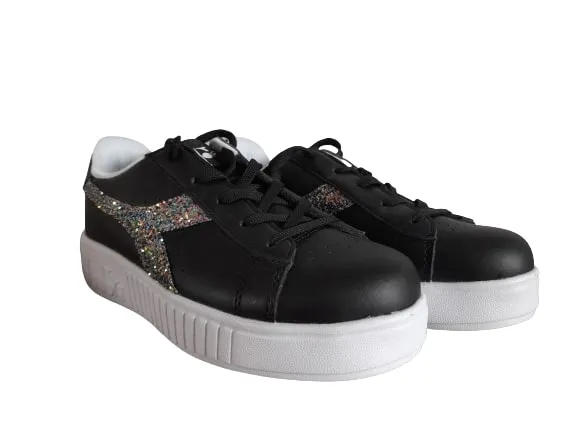 Diadora Black Glitter Logo Older Girls Sneakers