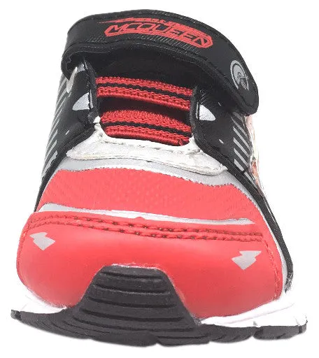 Disney Pixar Boy's Black Red Cars Light Up Hook and Loop Elastic Lace Sneakers