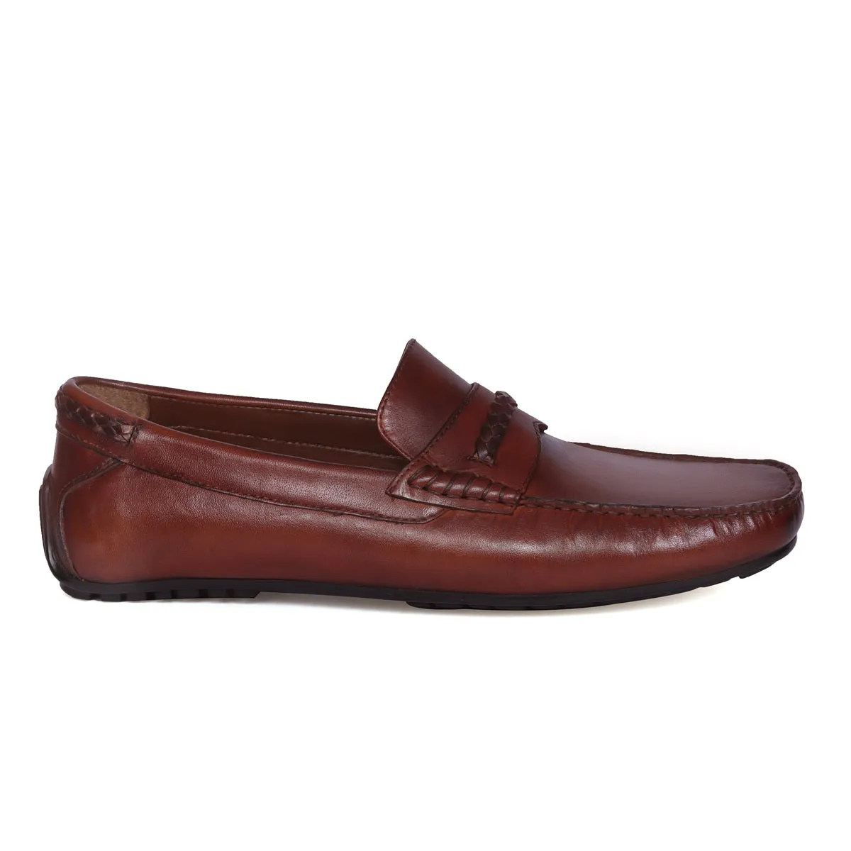 Driver Sole Espresso Loafer with Weaved Embellishment