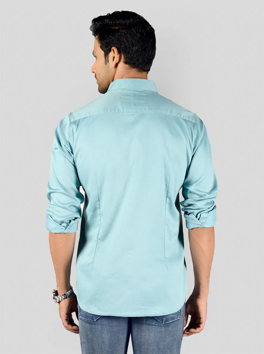 Dusty Blue Solid Slim Fit Casual Shirt | JadeBlue