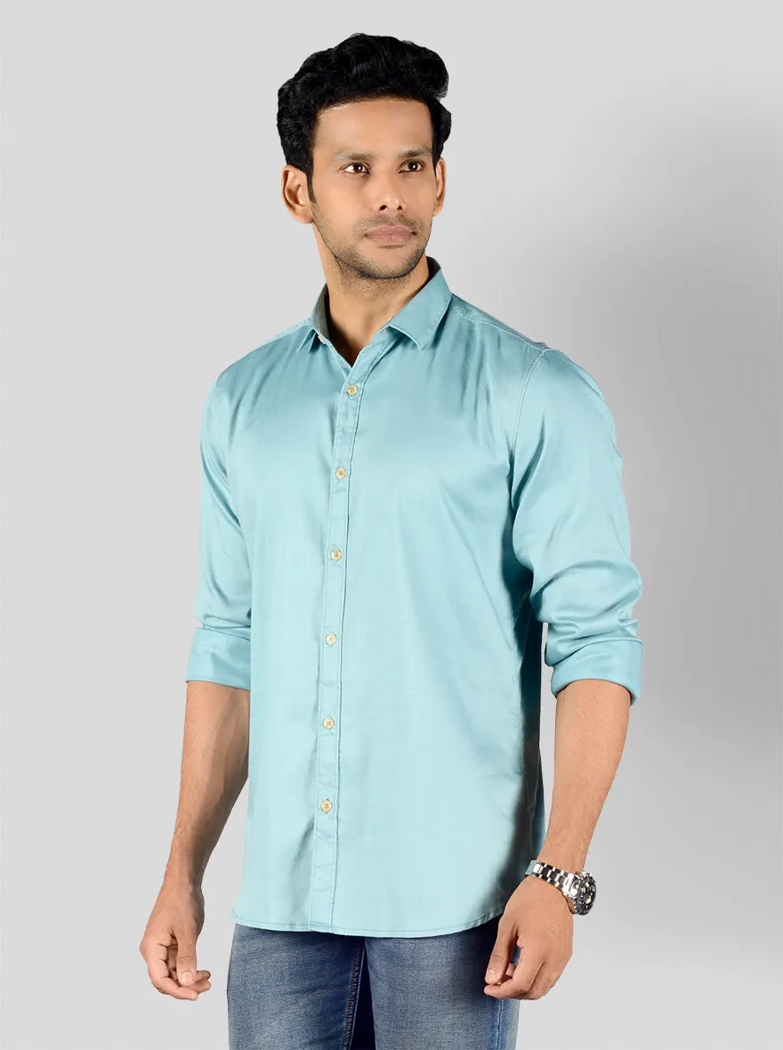 Dusty Blue Solid Slim Fit Casual Shirt | JadeBlue