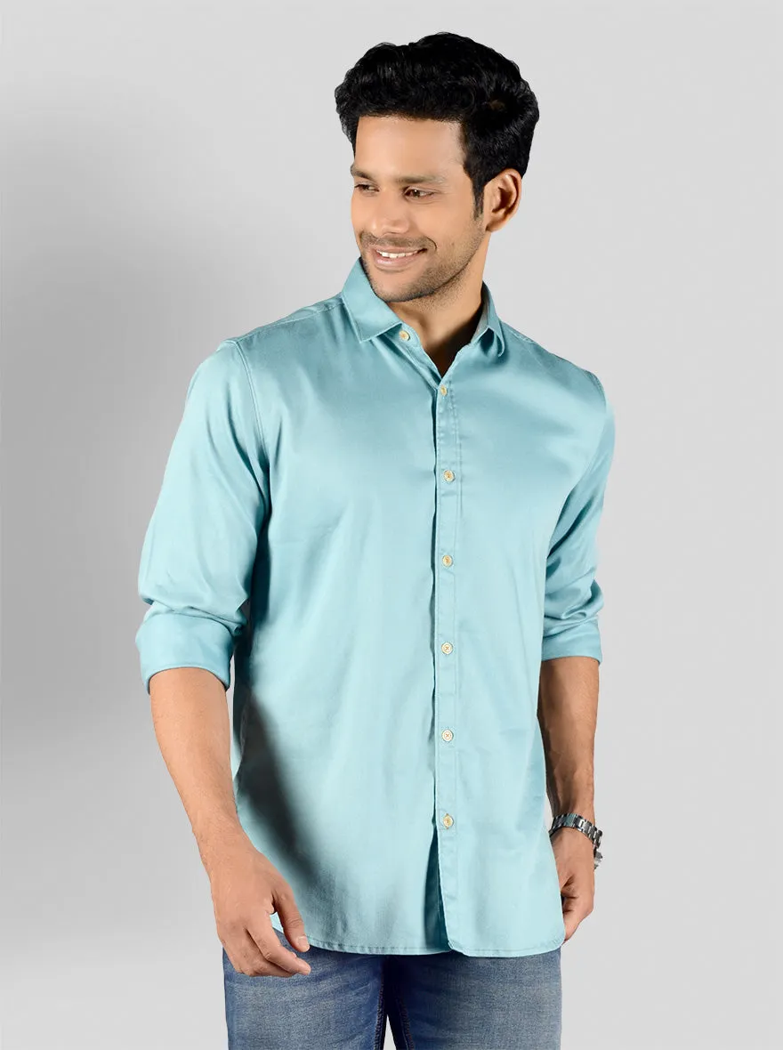 Dusty Blue Solid Slim Fit Casual Shirt | JadeBlue