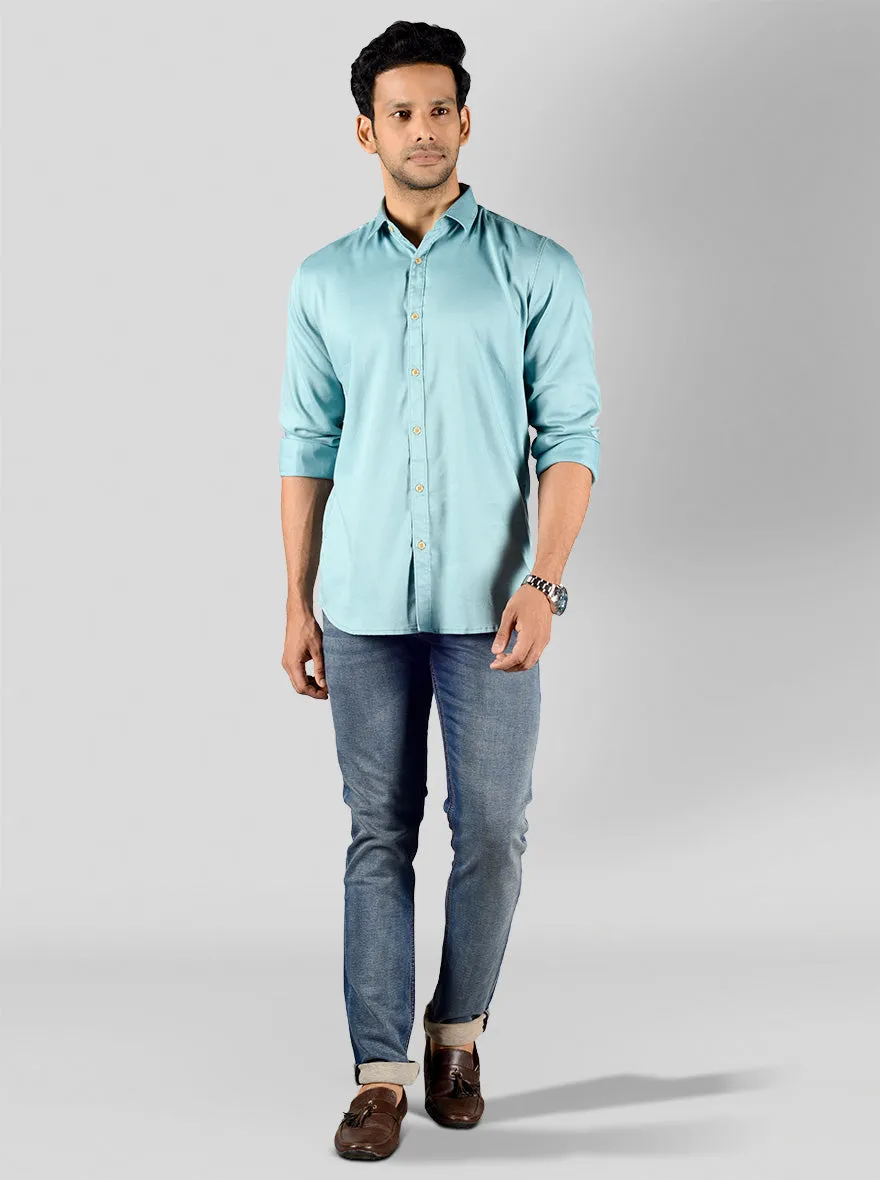 Dusty Blue Solid Slim Fit Casual Shirt | JadeBlue