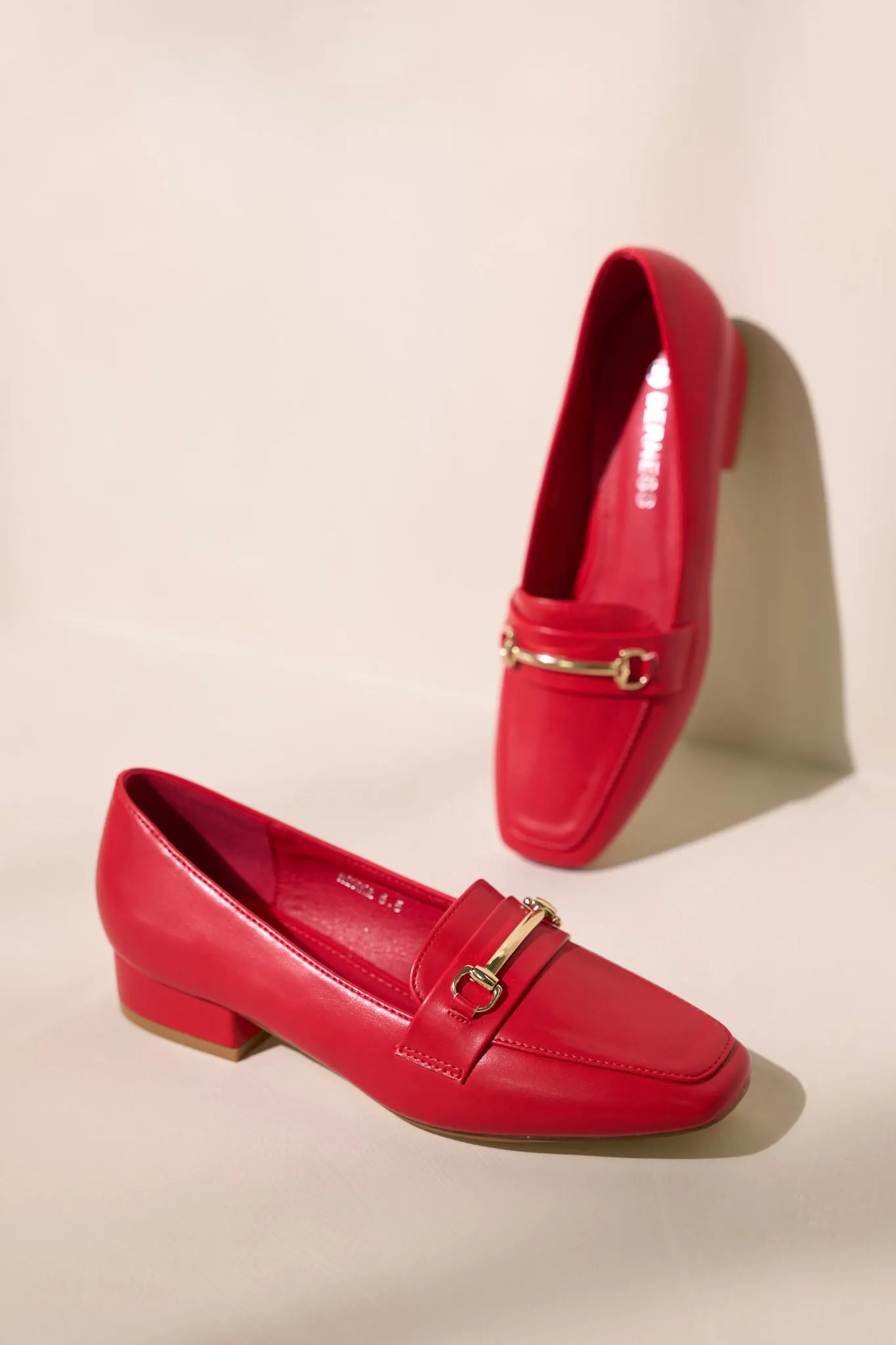 Elegant Stroll Red Vegan Leather Loafers