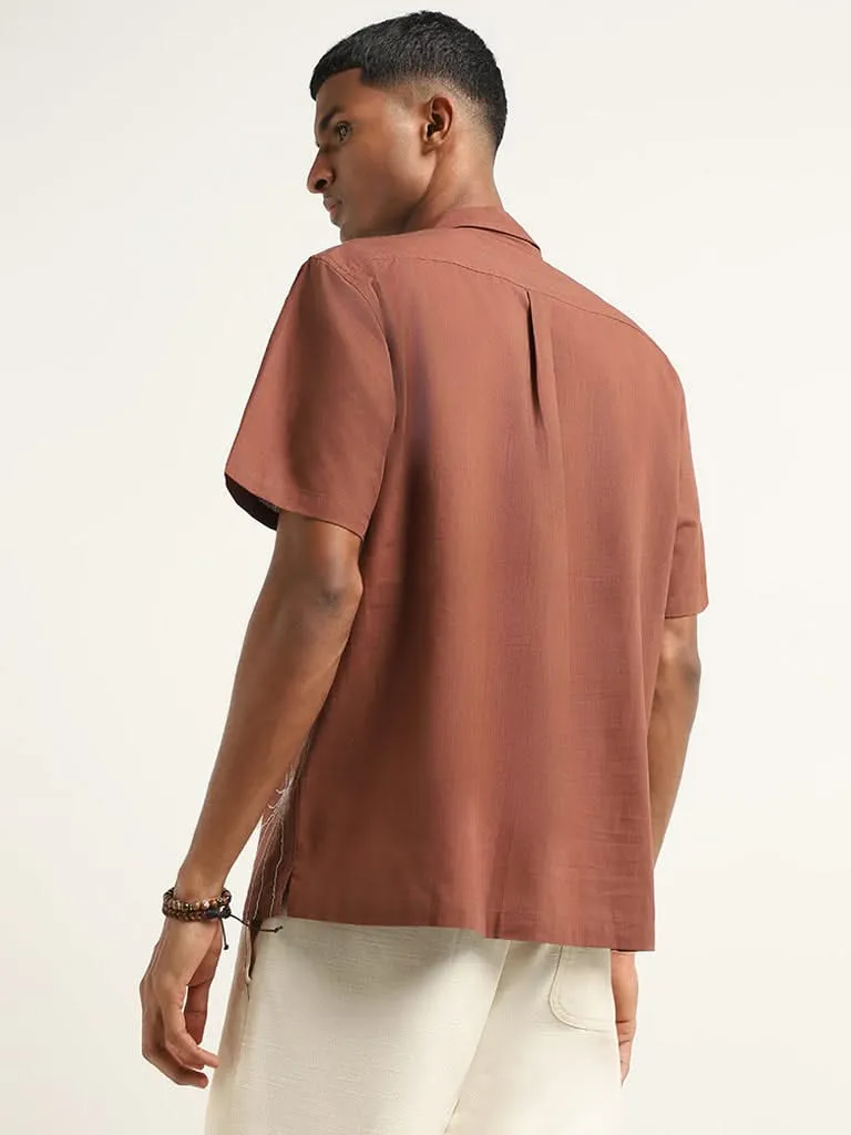 ETA Brown Embroidered Cotton Relaxed Fit Shirt