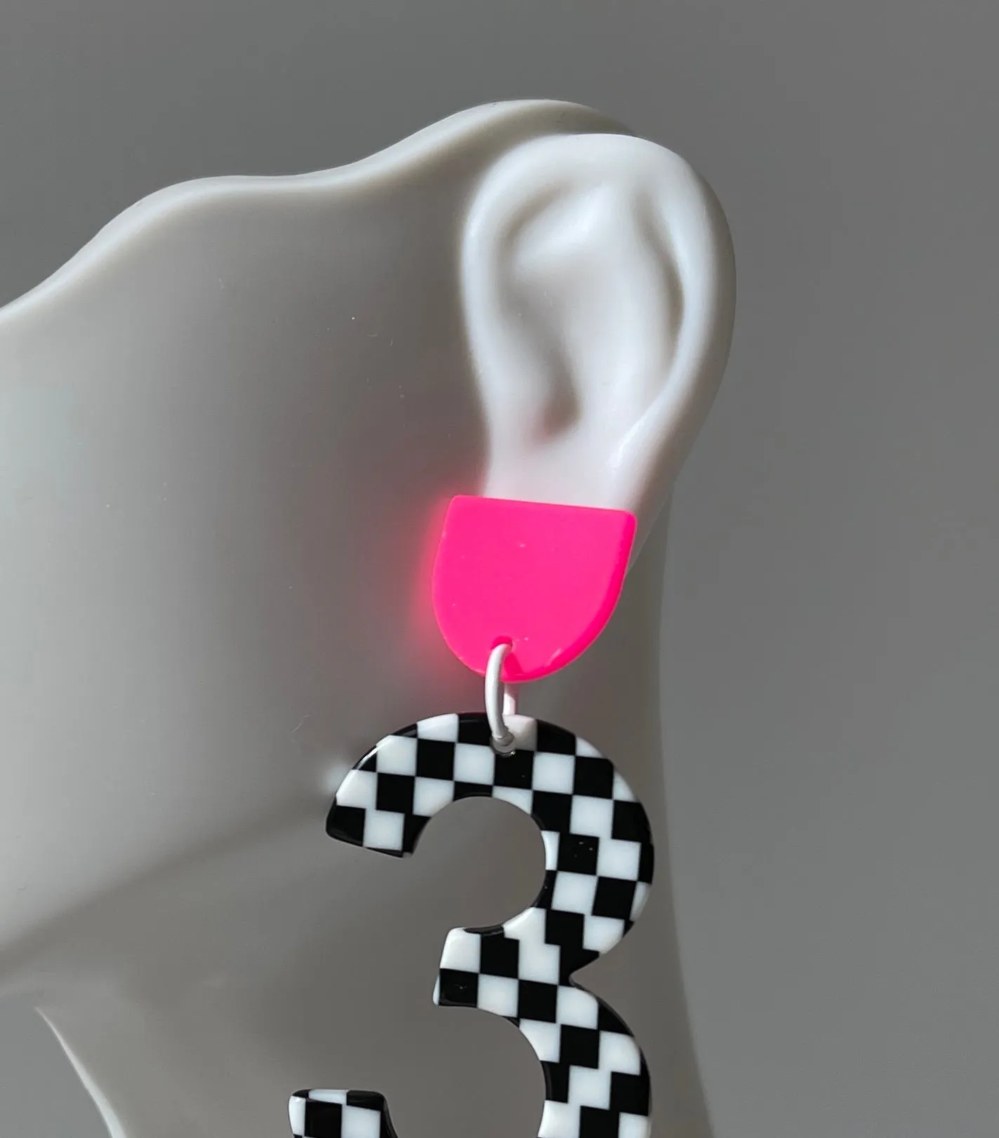 Fantastic Plastic Custom Jumbo Clear Neon Pink Rollerskate Charm Earrings - Your Choice of Post!