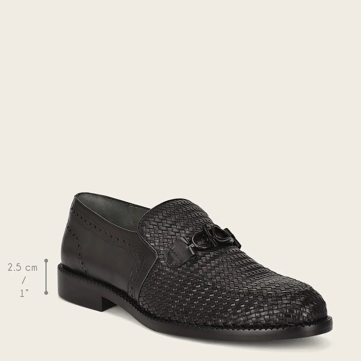 Franco Cuadra - Q94TEBU black fashion casual woven leather loafer shoe for men