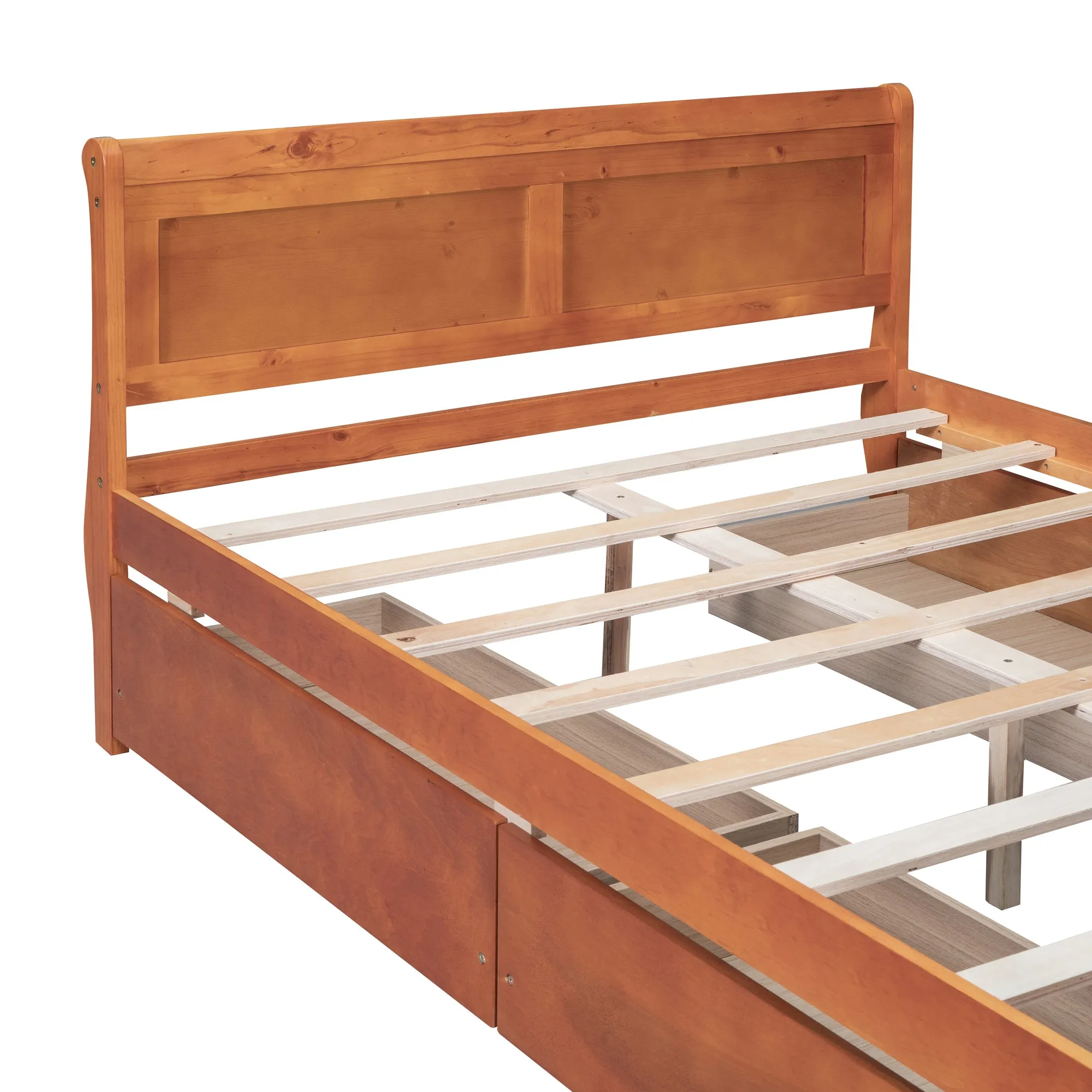 Full Size Wood Platform Bed with 4 Drawers and Streamlined Headboard & Footboard, Oak