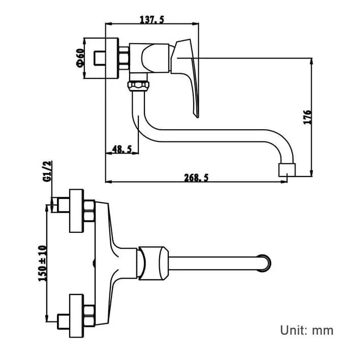 Homelody brass kitchen mixer Wall-mounted kitchen mixer for double sinks