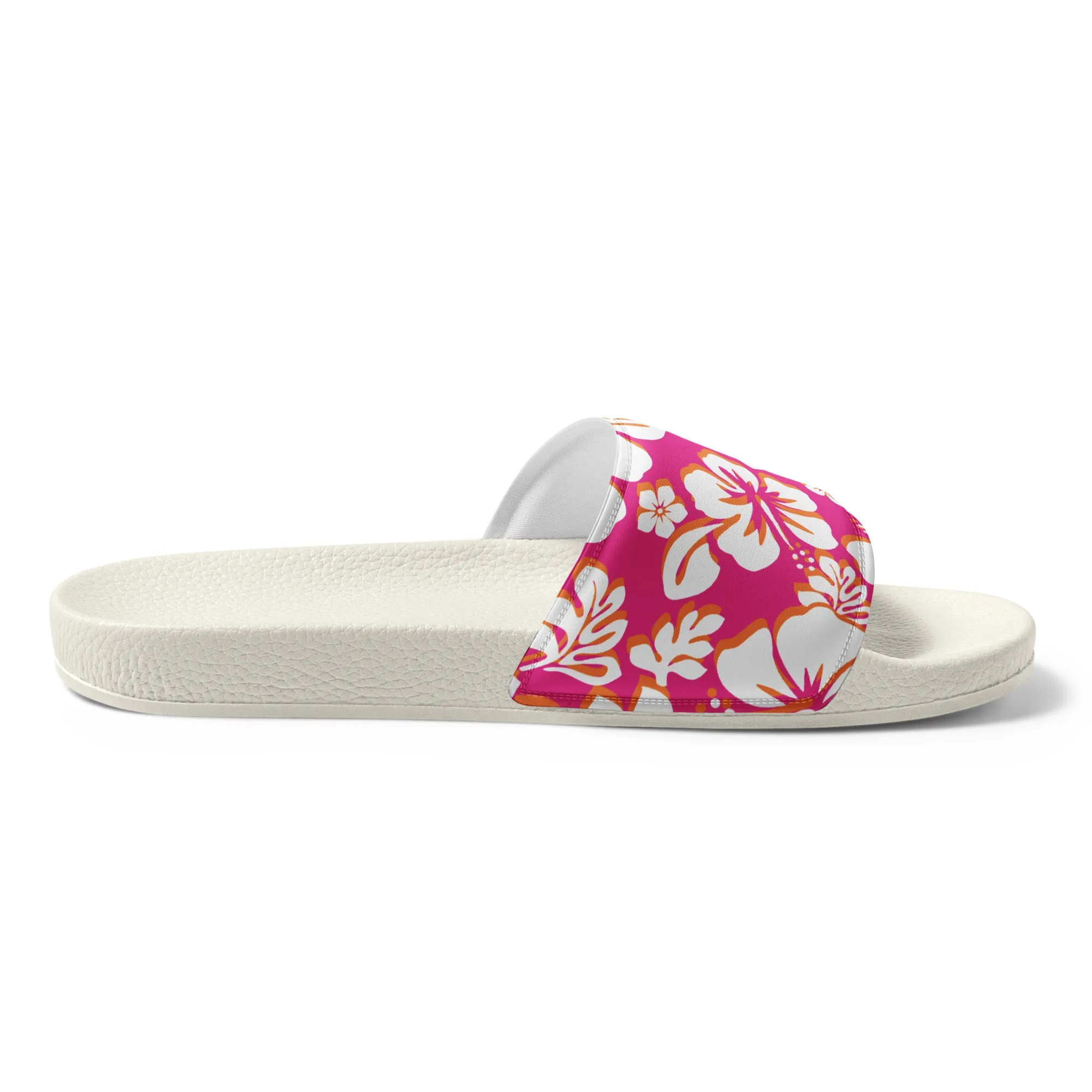 Hot Pink, Orange and White Hawaiian Flowers Men’s Slides Sandals