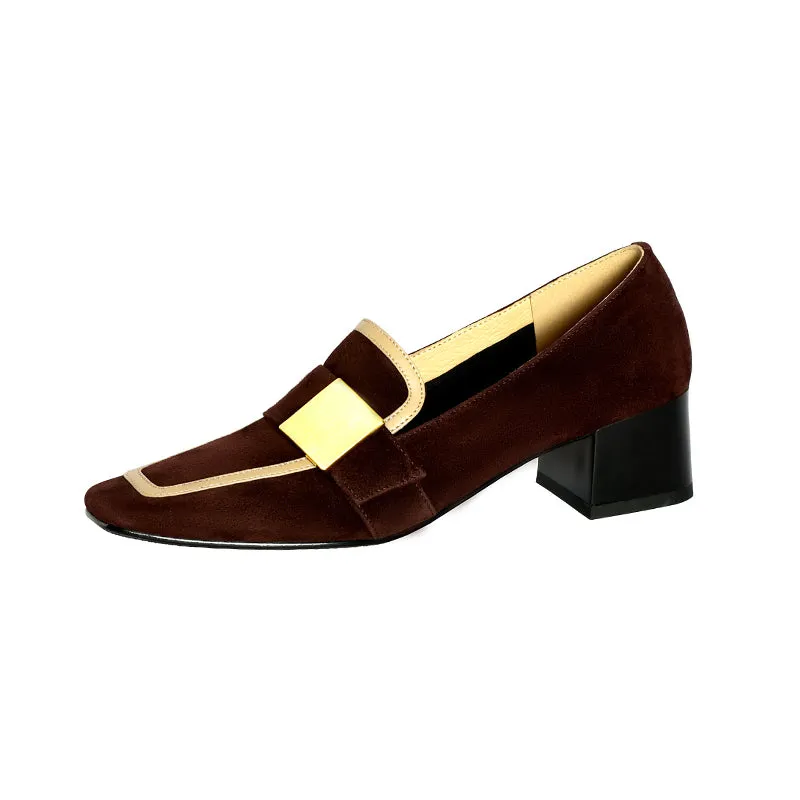 Indy Brown Suede Loafers with Heels