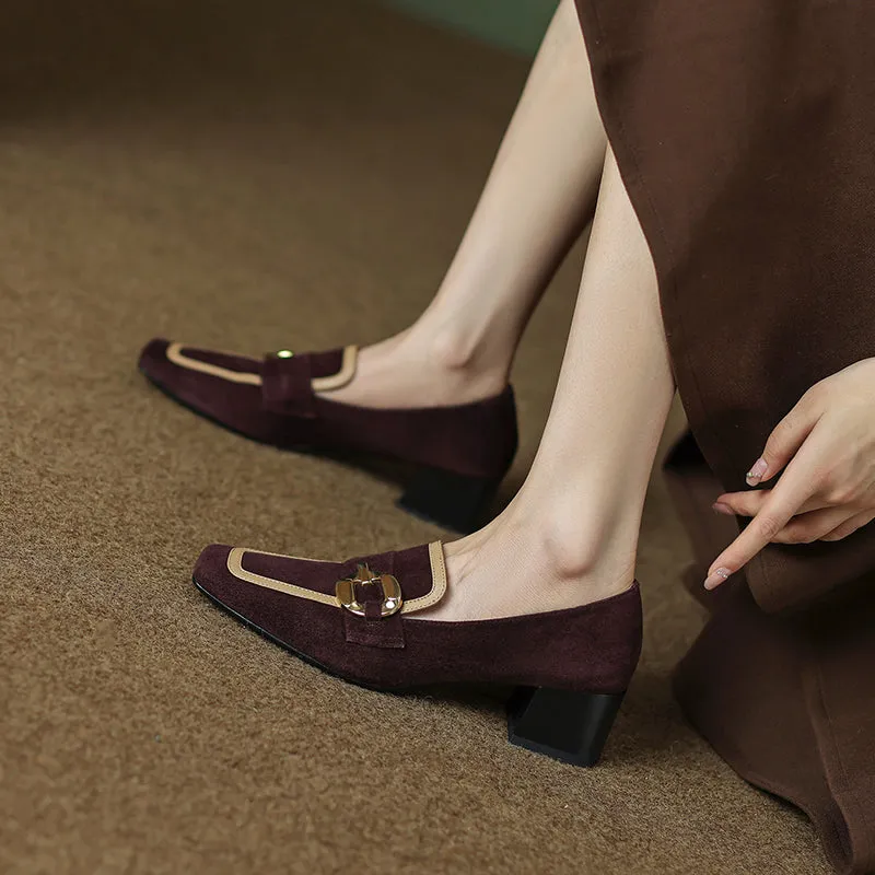 Isra Brown Suede Low Heel Loafers