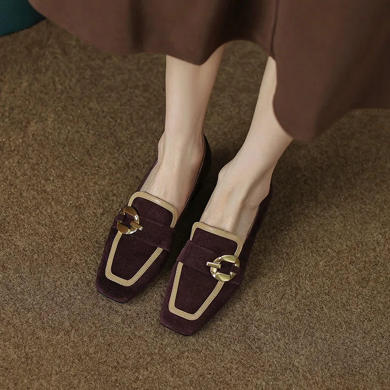 Isra Brown Suede Low Heel Loafers