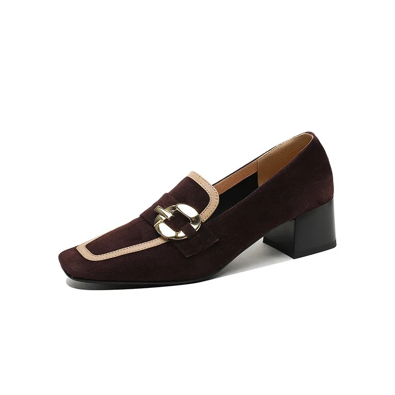 Isra Brown Suede Low Heel Loafers