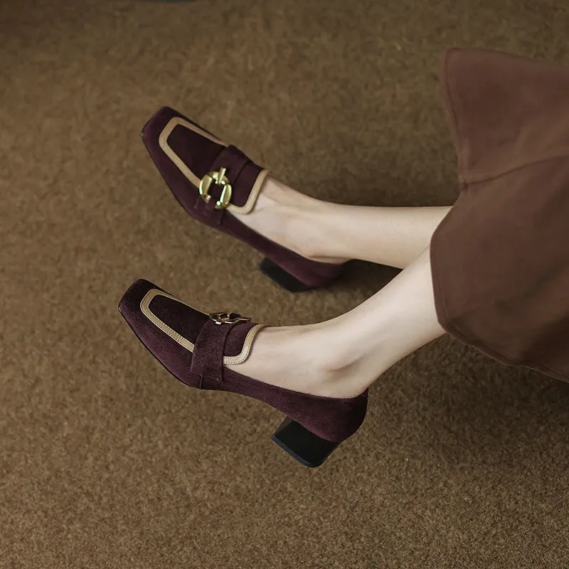 Isra Brown Suede Low Heel Loafers