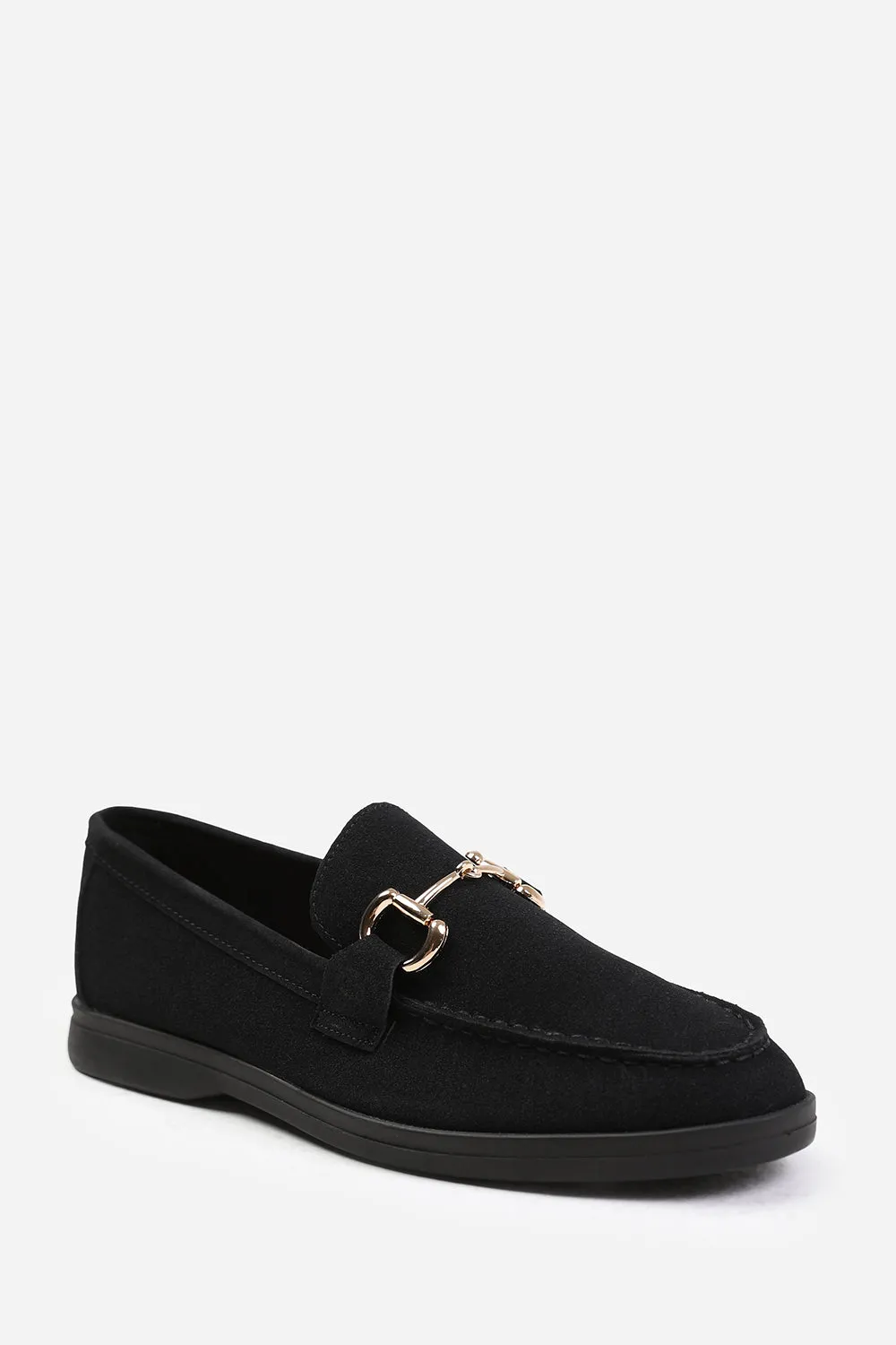 ITALY WIDE FIT SLIP ON LOAFER WITH METAL DETAILING IN BLACK SUEDE