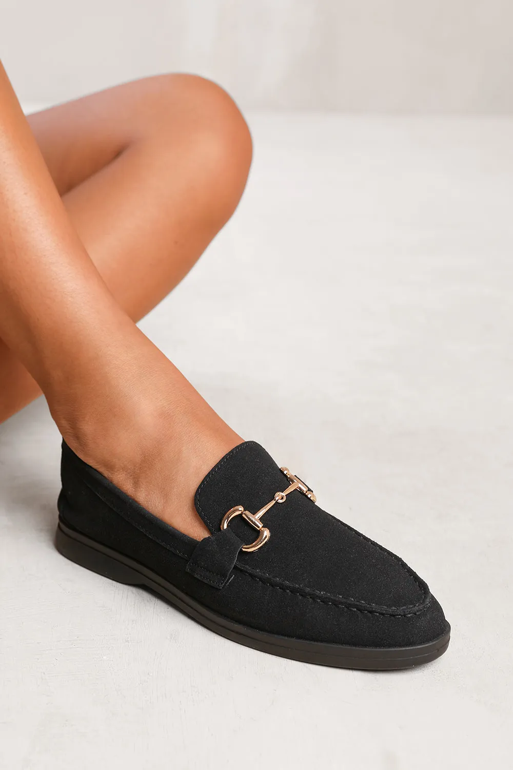 ITALY WIDE FIT SLIP ON LOAFER WITH METAL DETAILING IN BLACK SUEDE