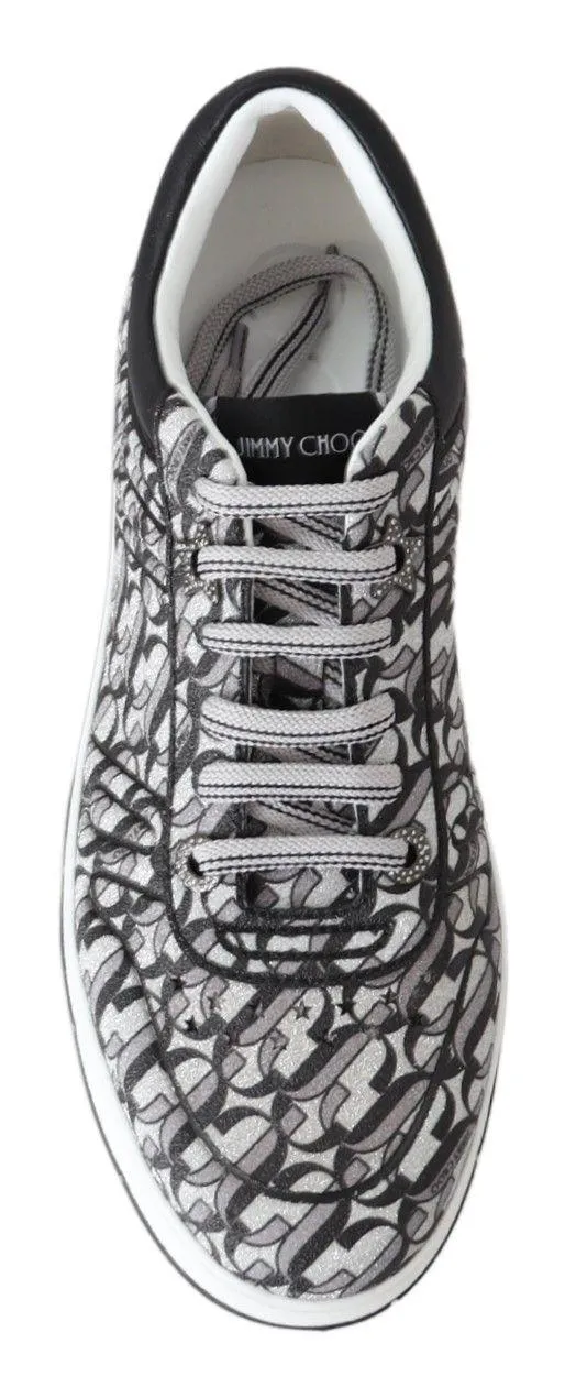 Jimmy Choo Silver Black Glitter Hawaii Sneakers