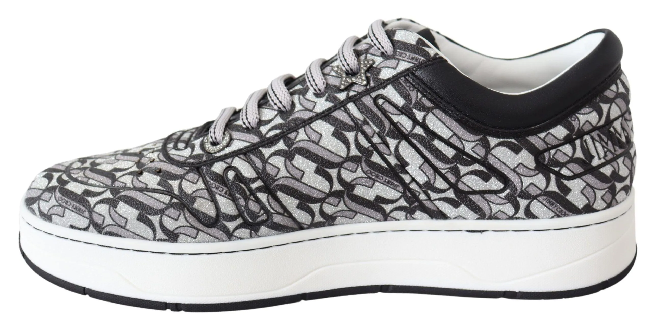 Jimmy Choo Silver Black Glitter Hawaii Sneakers