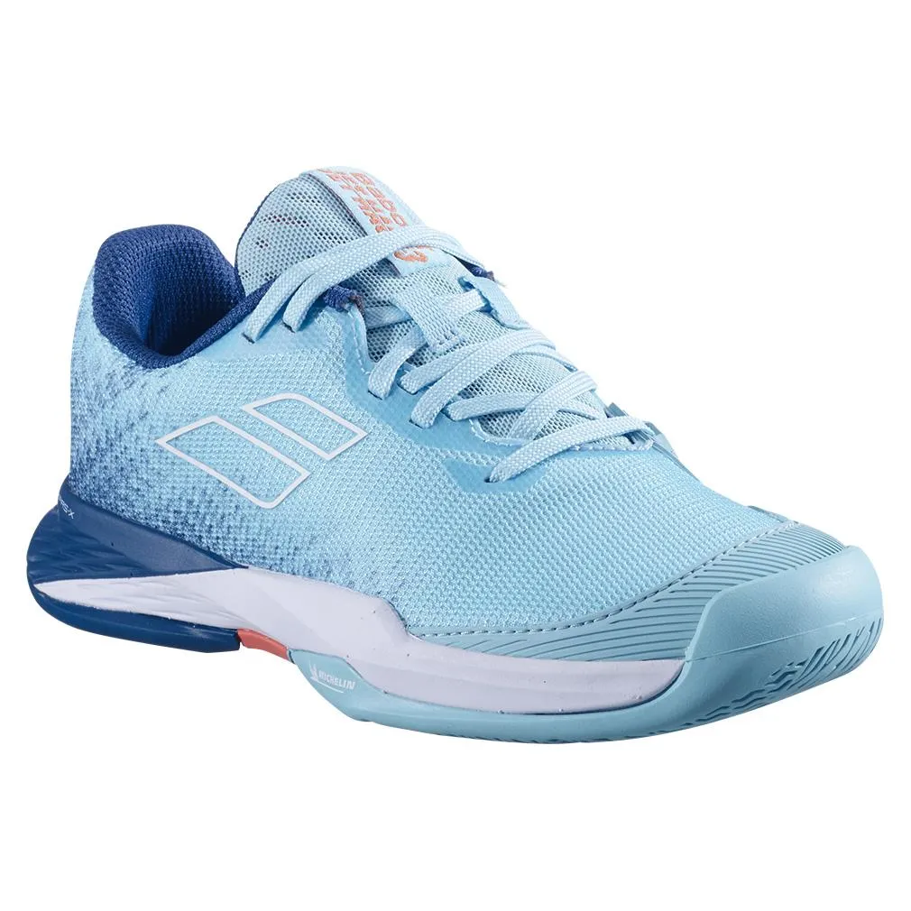 Juniors` Jet Mach 3 All Court Tennis Shoes White and Angel Blue