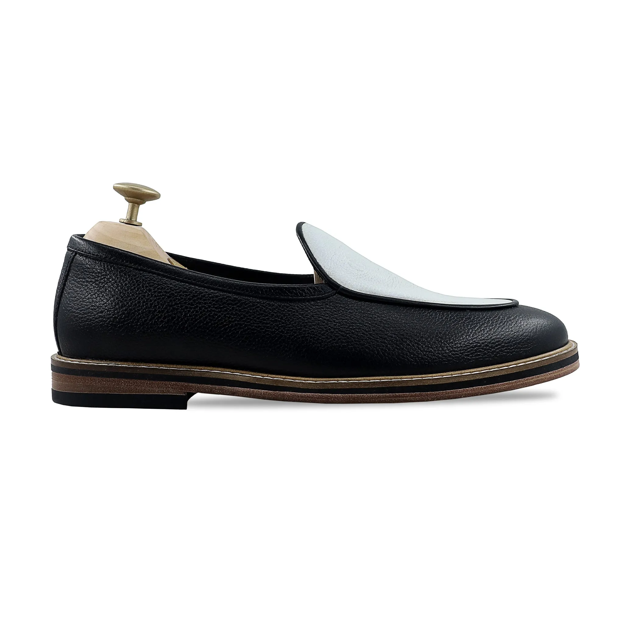 Kylian- Men's Black and White Pebble Grain Leather Loafer