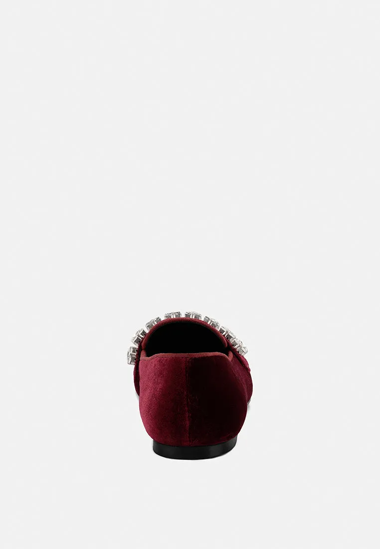 LAMINGTON Diamante Embellished Velvet Loafers in Burgundy