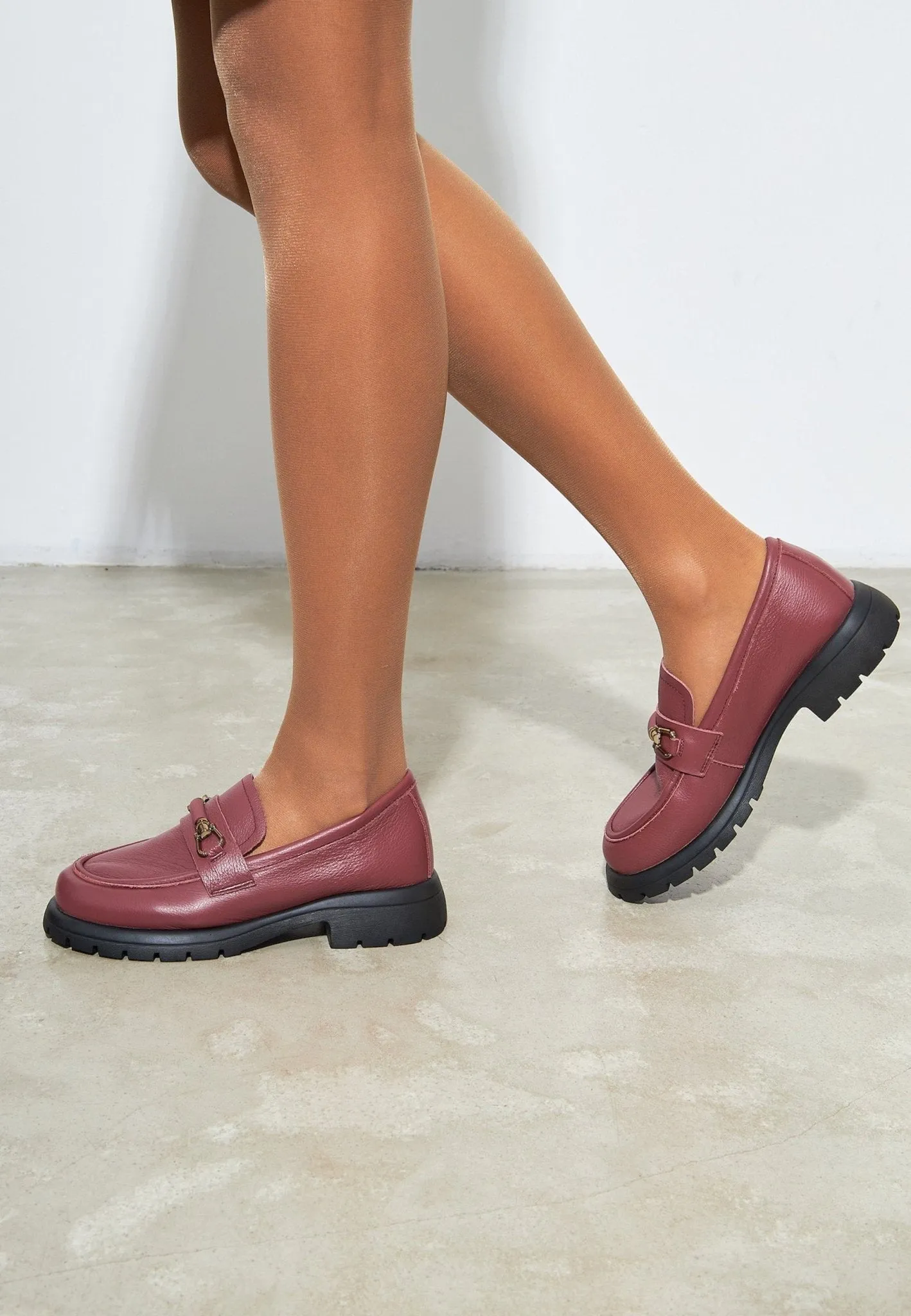 Leather Platform Loafers - Bordeaux