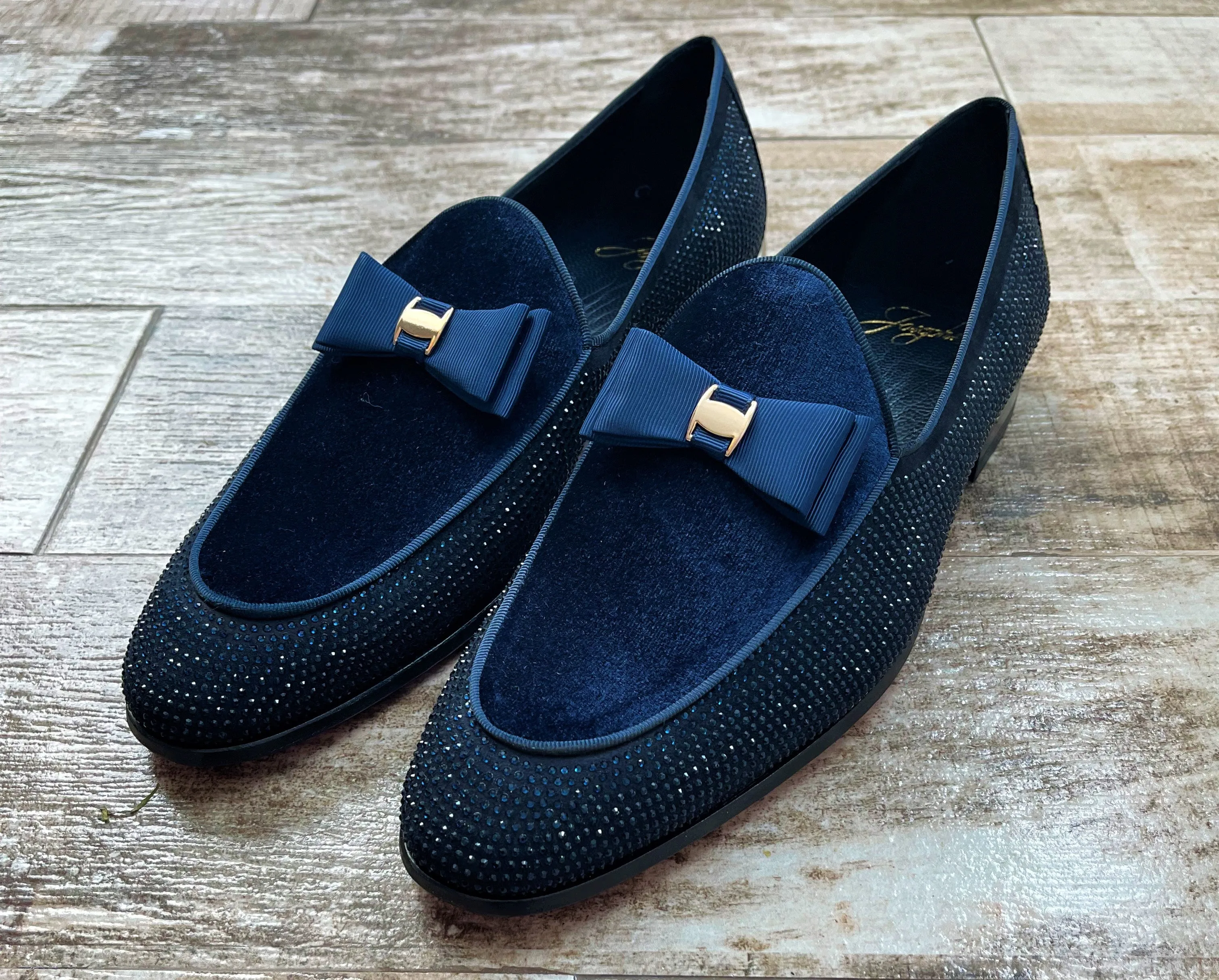 LUXURY NAVY BLUE MAYFAIR BOW LOAFERS