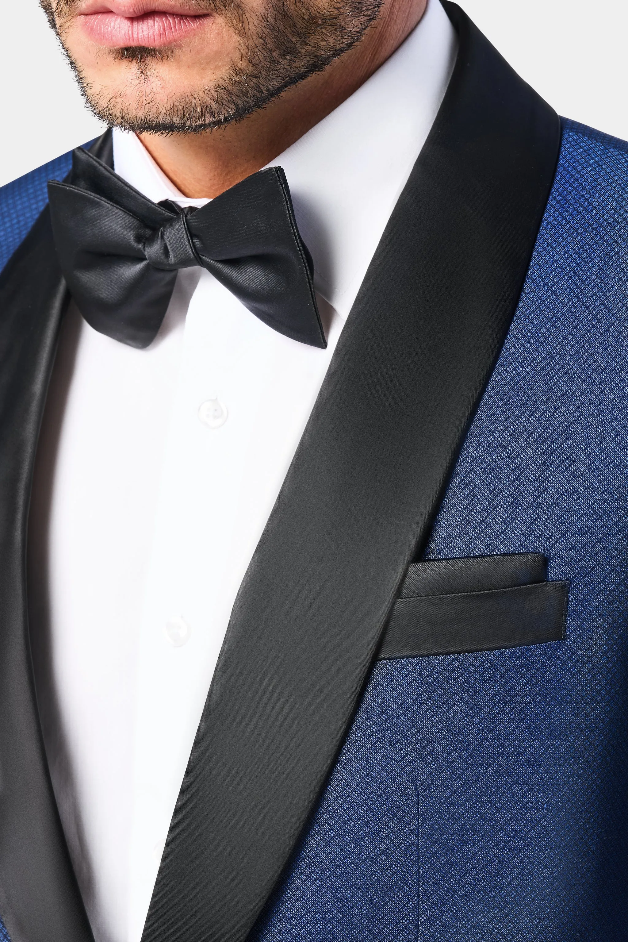 Medium Blue Diamond Texture Shawl Lapel Tuxedo