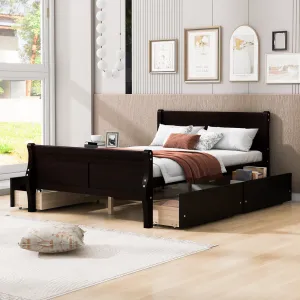 Meg Full Size Wood Platform Bed with 4 Drawers - Espresso