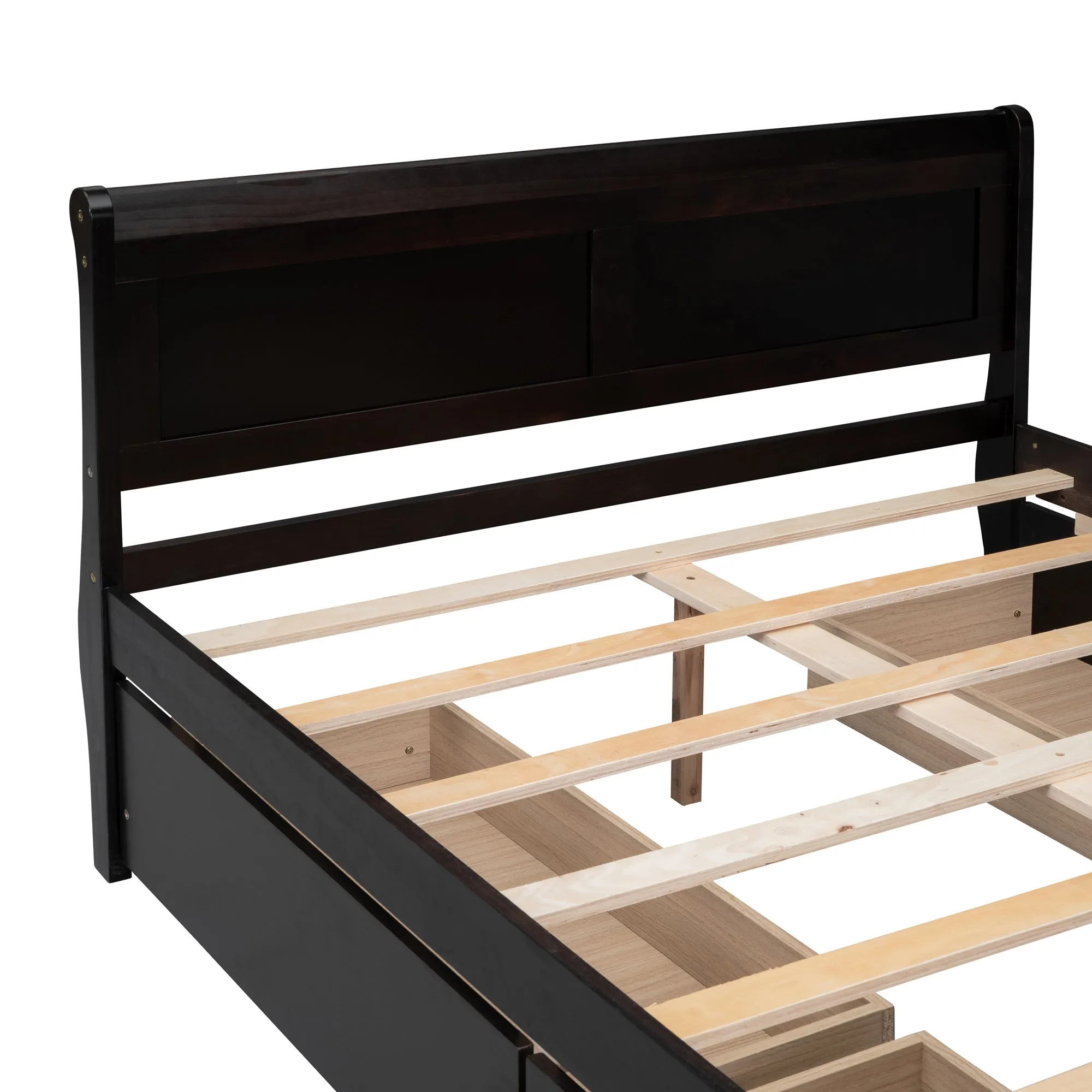 Meg Full Size Wood Platform Bed with 4 Drawers - Espresso