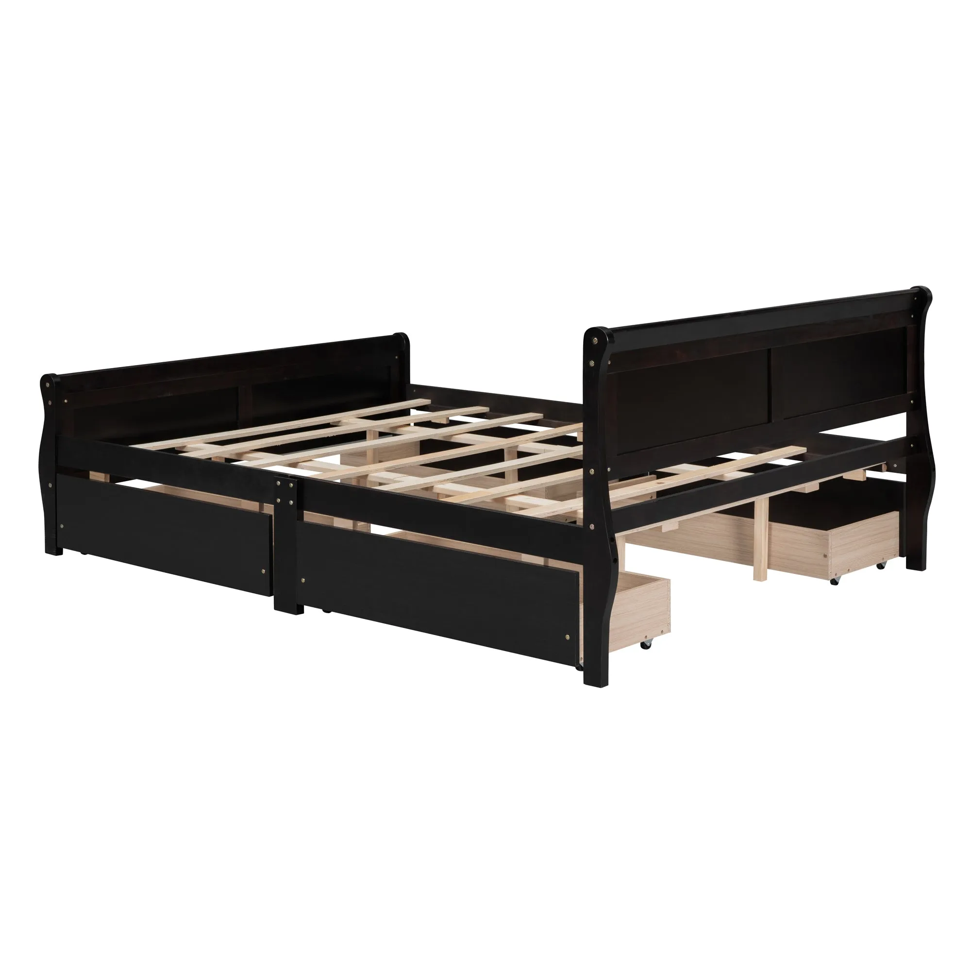 Meg Queen Size Wood Platform Bed with 4 Drawers - Espresso