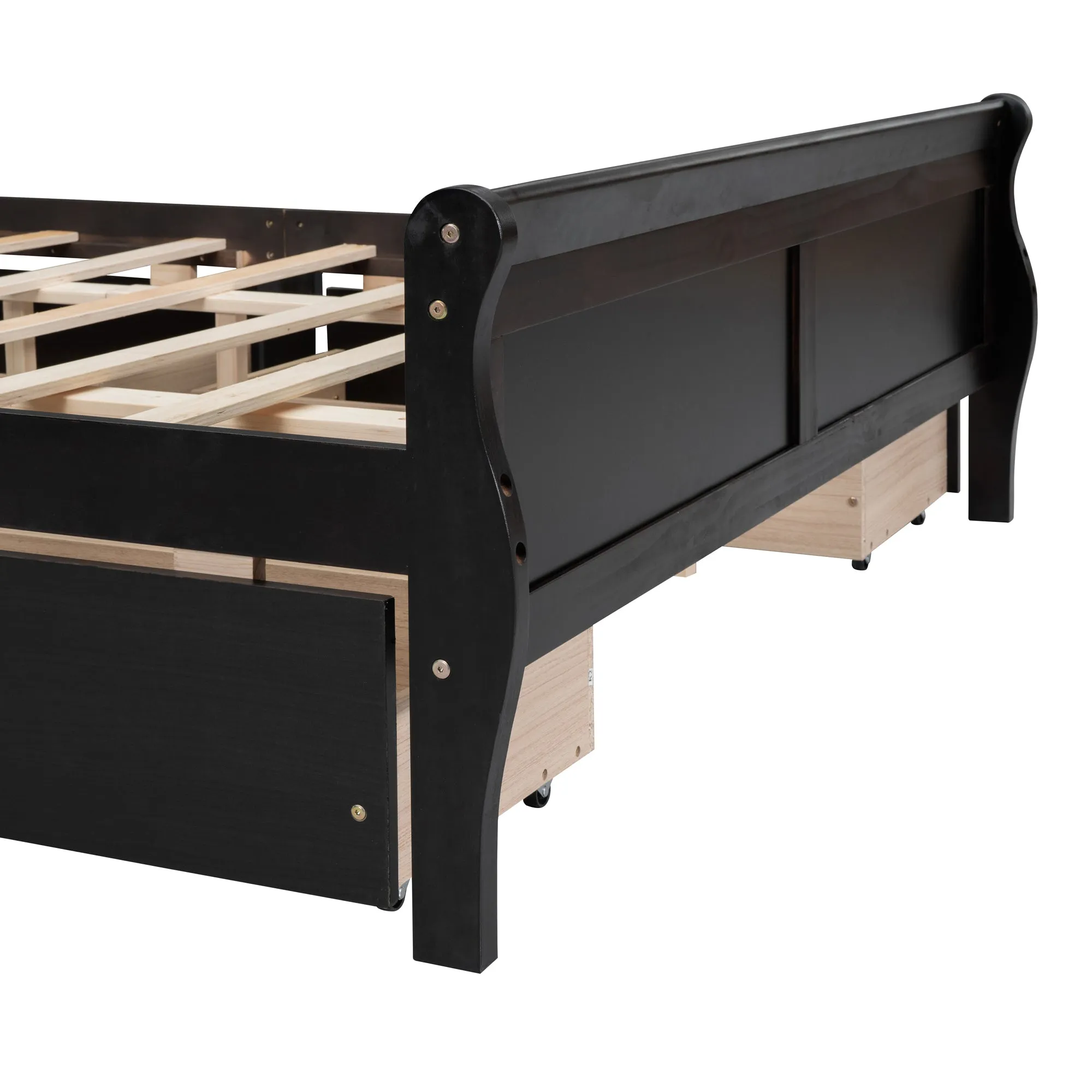 Meg Queen Size Wood Platform Bed with 4 Drawers - Espresso