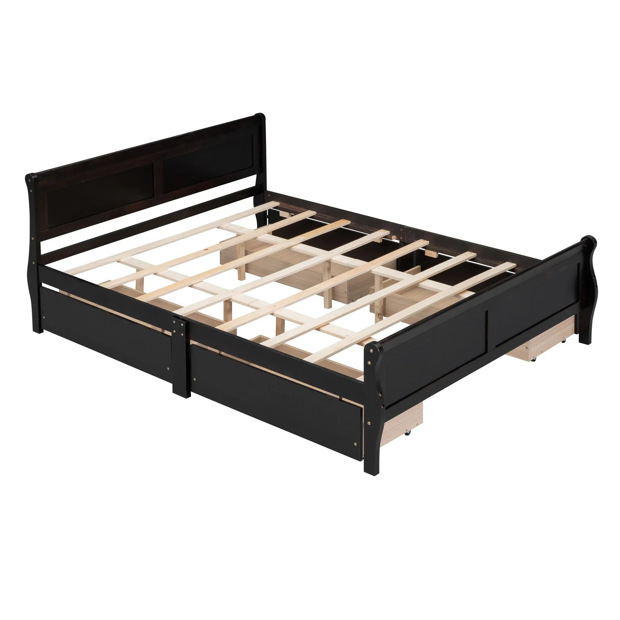 Meg Queen Size Wood Platform Bed with 4 Drawers - Espresso