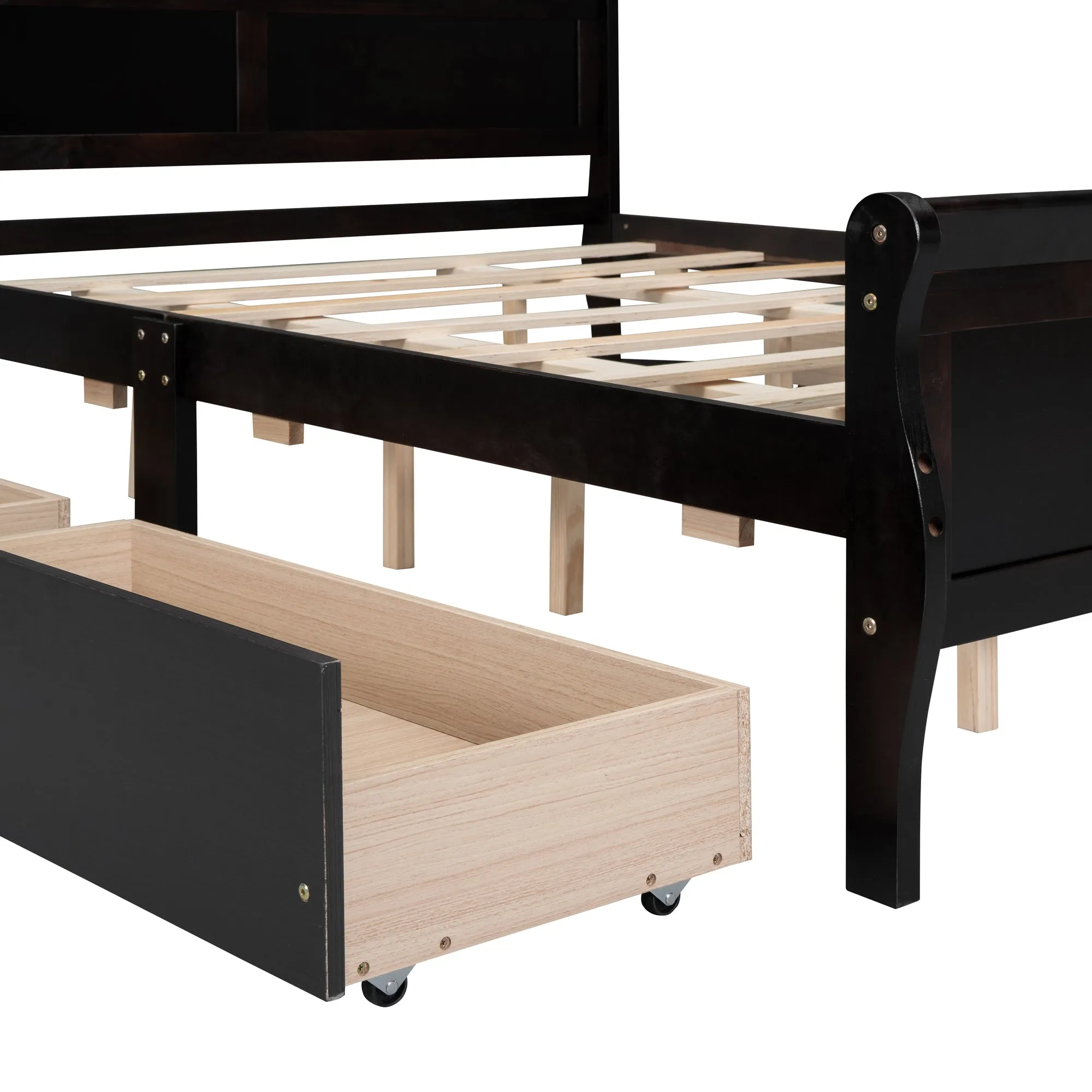 Meg Queen Size Wood Platform Bed with 4 Drawers - Espresso