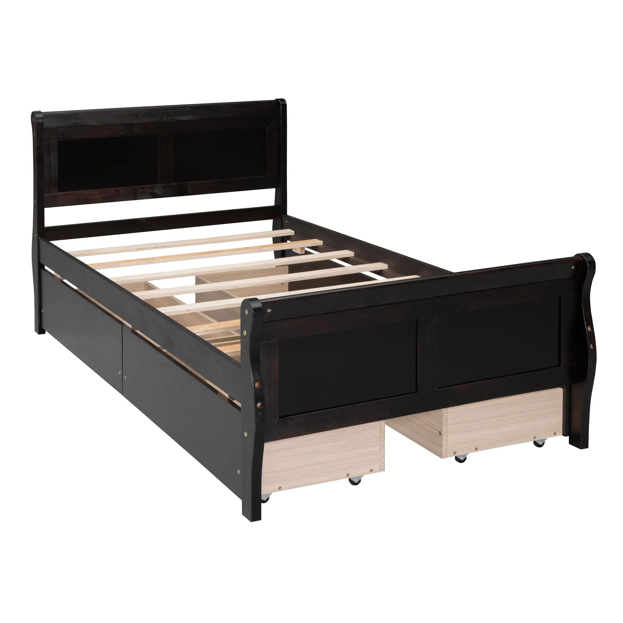 Meg Twin Size Wood Platform Bed with 4 Drawers - Espresso