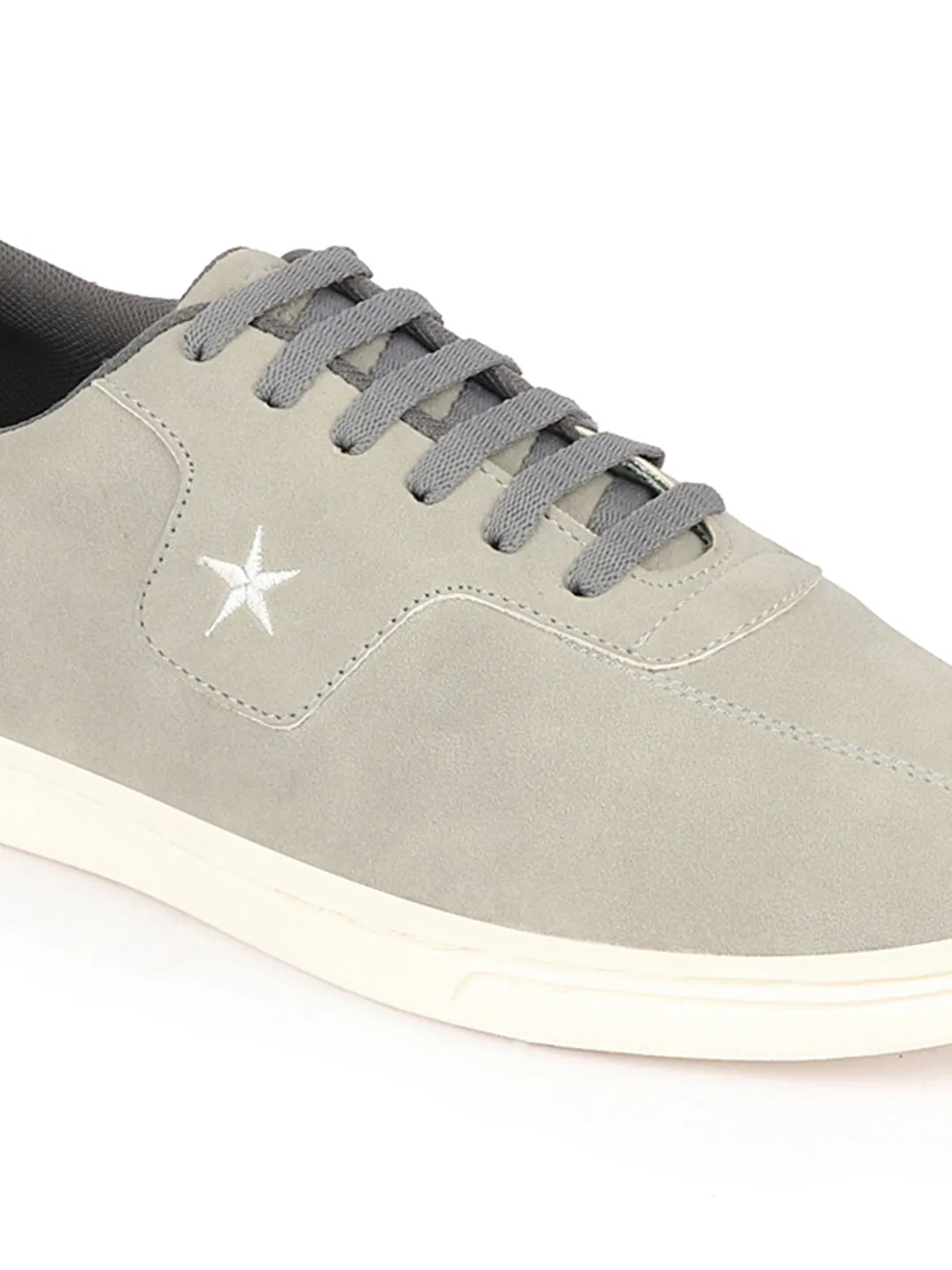 Men Grey Classic Embroidery Star Upper Soft Suede Leather Lace Up Sneakers Shoes